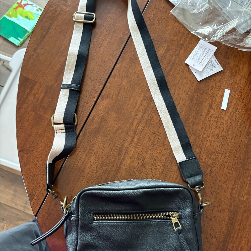 Universal Thread Black Crossbody Bag with Striped Strap